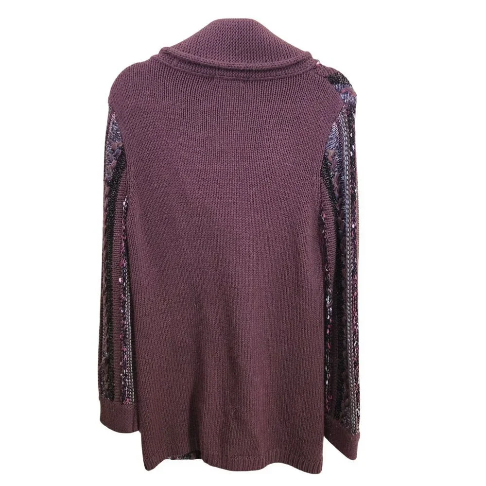 Vintage Parkhurst Plum Purple Textured Knit Button Up Cardigan Sweater Size L